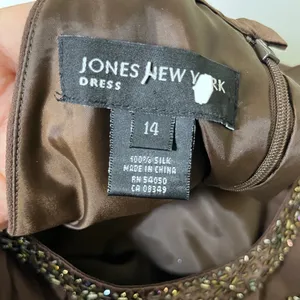 Jones New York Brown Silk Beaded Halter Maxi Dress Formal Evening Size 14 thumbnail 5