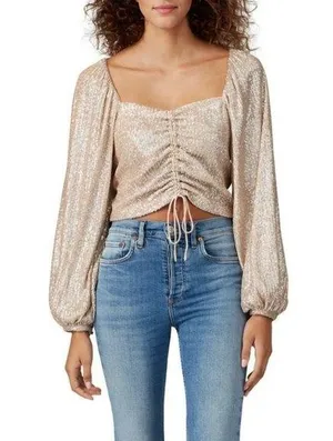 💕JONATHAN SIMKAI💕 Sequin Ruched Front Top ~ Champagne Medium thumbnail 1