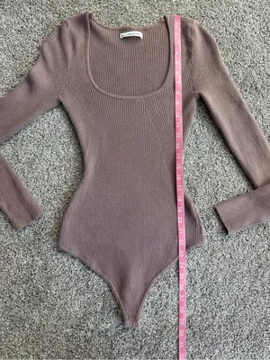 Abercrombie & Fitch Brown Ribbed Long Sleeve Scoop Neck Bodysuit Small thumbnail 5