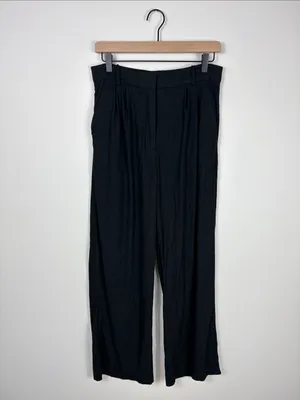 Abercrombie Linen Wide Leg Trousers Pants Black Women’s Size 30 10 Pleated thumbnail 2