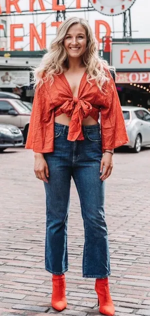 Lulus Rust Red Tie-Front Top thumbnail 1