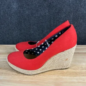 Merona Marguerite Red Canvas Espadrille Wedge Pumps Size 8 Polka Dot Lining thumbnail 4