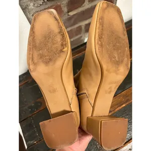 Zara Camel Tan Leather Square Toe Block Heel Ankle Boots 7.5 thumbnail 8