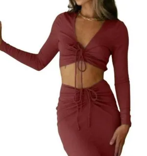 Runaway Cinnamon Cropped V-Neck Long Sleeve Top Size Medium NWT thumbnail 1