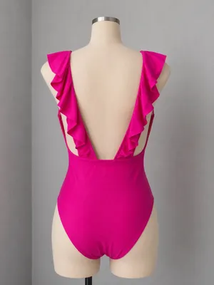 #S10 - J. Crew Ruffle Plunge One Piece Swimsuit Ruched Hot Pink Size 2/XS thumbnail 5