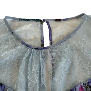 Free People Daphne Silver Blue Combo Lace Floral Print Blouse Size Medium thumbnail 5