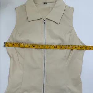 NWOT Cider Woven Collar Solid Zipper Tank Top Beige | TAGS CUT OUT SEE NOTES thumbnail 11