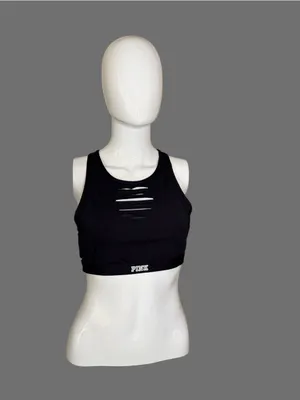PINK Victoria's Secret Black Slashed Front Sports Bra thumbnail 3