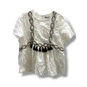 Zara TRF White‎ Eyelet Embroidered Cotton Tassel Boho Blouse XS NWT thumbnail 4