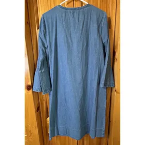 Draper James NWOT Chambray Ruffle Shift Dress Blue Denim 3/4 Bell Sleeve SZ Z SZ thumbnail 3