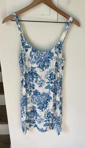 Reformation Floral Print Mini Dress in Blue and White thumbnail 1