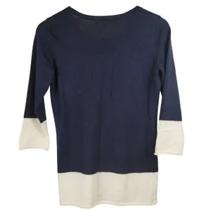 Color Block Top Navy and‎ Cream 3/4 Sleeve Round Neck Sweater thumbnail 3