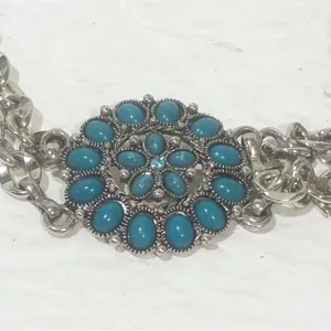 Women's Turquoise Blue‎ and Silver Belt Chain Link Adjustable thumbnail 2