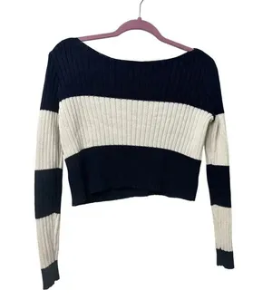 Aerie Cropped Sweater Size Small Striped Navy White Nautical Cotton thumbnail 1