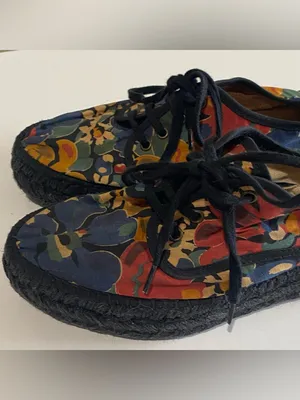 Gianno Espadrilles Black Multi Floral Print Canvas Round‎ Toe Lace Up EU38/US7.5 thumbnail 2