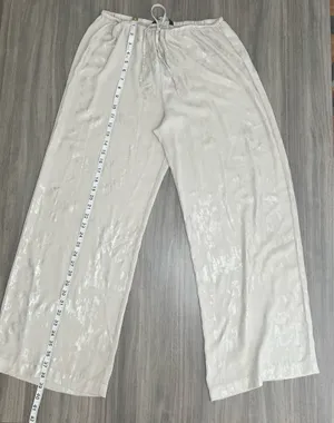 Zara White/Silver Metallic Wide-Leg High-Rise Pants. thumbnail 5