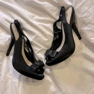 8 M black bow glitter peep toe sling back heels thumbnail 1