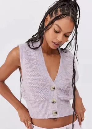 Urban Outfitters Lavender Purple V-Neck Button Crop Sweater Vest Size M thumbnail 1