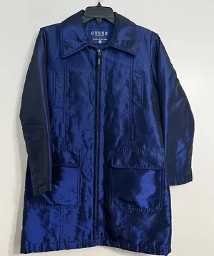Guess Women's Dark Blue Shiny Long Winter‎ Jacket Size Small Missing Belt thumbnail 1