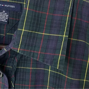 Tommy Hilfiger Plaid Ruffle Cuff Trim Button Front‎ Shirt Green Navy Medium thumbnail 7