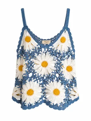 NWT Rebellion Daisy Crochet Tank Top Blue White Floral Boho Festival Y2K Size S thumbnail 3