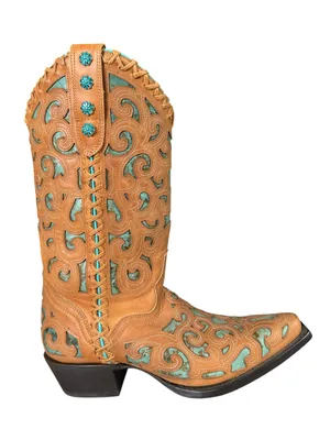 J.B. Dillon Turquoise Leather Cutout Pointed Toe boots Western Coastal Cowgirl 7 thumbnail 1