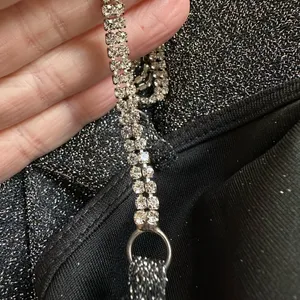Love j Sparkly Silver Black Bodysuit Rhinestone Strap Long Sleeve Glam Going Out NYE thumbnail 3