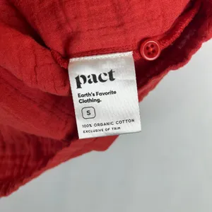 Pact Organic Cotton Gauze Henley Top Red Short Sleeve Relaxed Fit Small thumbnail 4