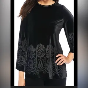 The Limited Peony Burnout oylong black velvet embroidered tunic style blouse top thumbnail 3