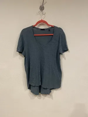 ATM Shirt Womens XS/S Blue Slub Jersey V Neck Short Sleeve Tee Top Relaxed thumbnail 2