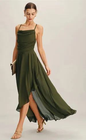 Rihoas Elegant Olive Green Cowl Neck Maxi Dress thumbnail 1