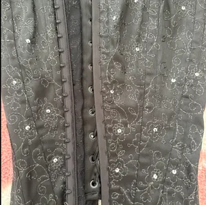 Vintage Y2K Black Corset Top w/ Floral Embroidery & Rhinestones 🖤 Gothic Coquette Bustier Small thumbnail 2
