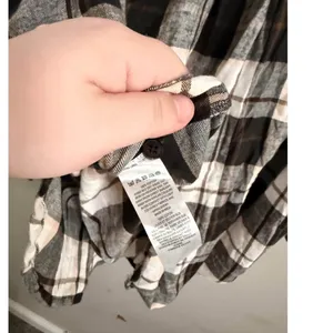 French Connection Plaid Button Down Shirt Womens M Black White Oversized Flannel thumbnail 5