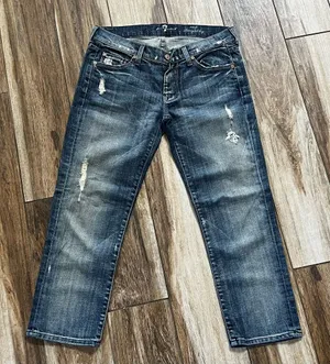 7 for all mankind blue crop straight leg jeans thumbnail 1