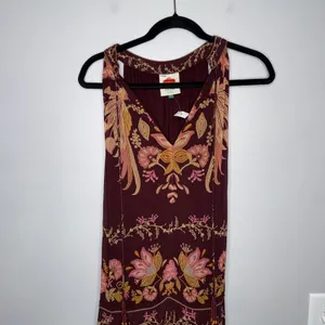 Farm Rio Maxi Dress Women Medium Burgundy Floral Tiered Beaded Tassel Boho thumbnail 6