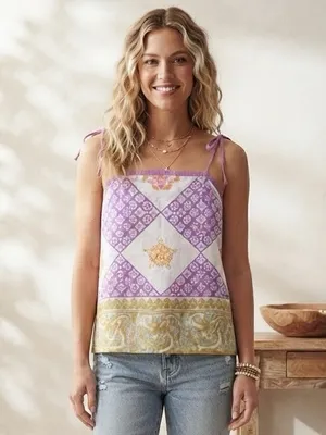 BILLABONG Boho Mandala Tile Printed Cami | Purple Yellow Tie Shoulder Top thumbnail 2