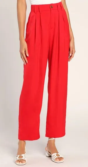 Lulus Red High-Waisted Trouser Pants thumbnail 4