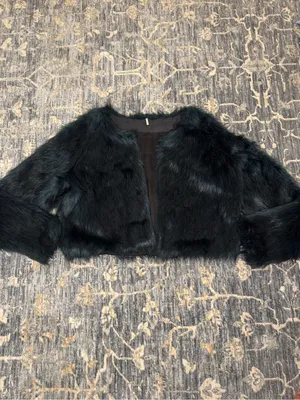 Free People Frankie Faux Fur Jacket Dark Emerald Green Teal Coat Size Medium thumbnail 9