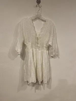 Free People Lottie Eyelet Dress Womens XS White Lace Mini Boho Embroidered thumbnail 4
