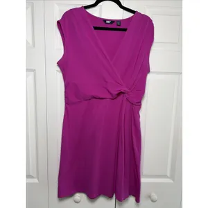 Lands End Twist Front Faux Wrap Dress Womens‎ Size L 14-16 Pink Cotton Modal thumbnail 2