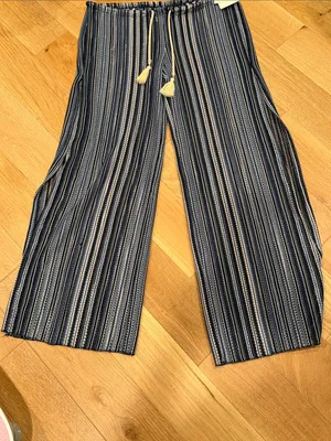 BECCA‎ Striped Wide-Leg Coverup Pants - Navy & White nwt med thumbnail 2
