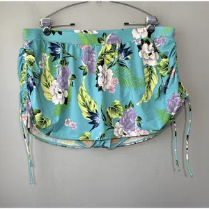 Cacique Swim Skirt Plus Size 24 Blue Floral Ruched Tankini Bottom Beach Summer thumbnail 2