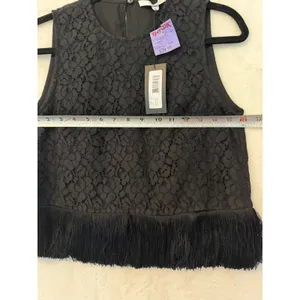 Derek Lam 10 Crosby Black Lace Fringe Hem Sleeveless Cropped‎ Top Size 6 thumbnail 5