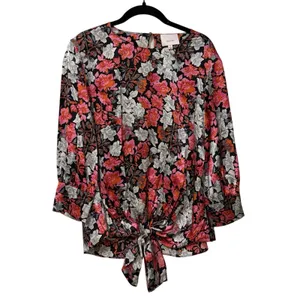 Cinq A Sept 100% Silk Pink Black Floral Jenny Blouse Top Size Small thumbnail 2