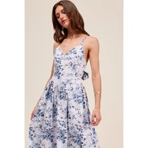 SO ME Floral Woven V Neck Dress‎ With Back Ribbon Tie - Small thumbnail 5