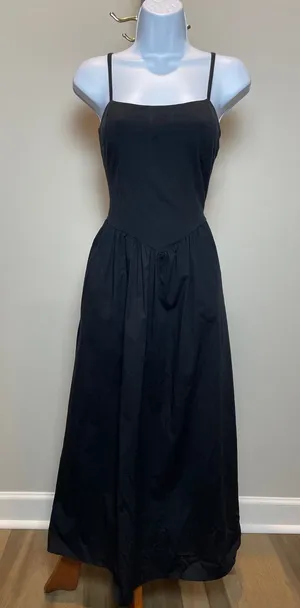 Thirty Thirty Pleated Spaghetti Strap Maxi Dress M Black Cotton thumbnail 1