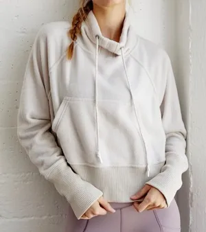 Free People movement westlake funnel cowl neck crop sweater in cream thumbnail 1