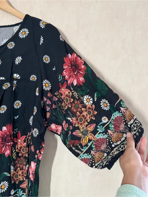 Natural Life Women’s Maribel Top Blouse Rayon in Black Floral Mushroom M thumbnail 6