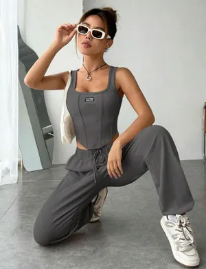 Crop top & Sweat Pant Set Gray Size M thumbnail 1