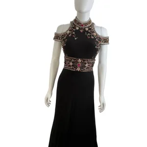 Mac Duggal Womens Black Beaded Cold Shoulder Open Back Evening Gown‎ Size 0 thumbnail 3